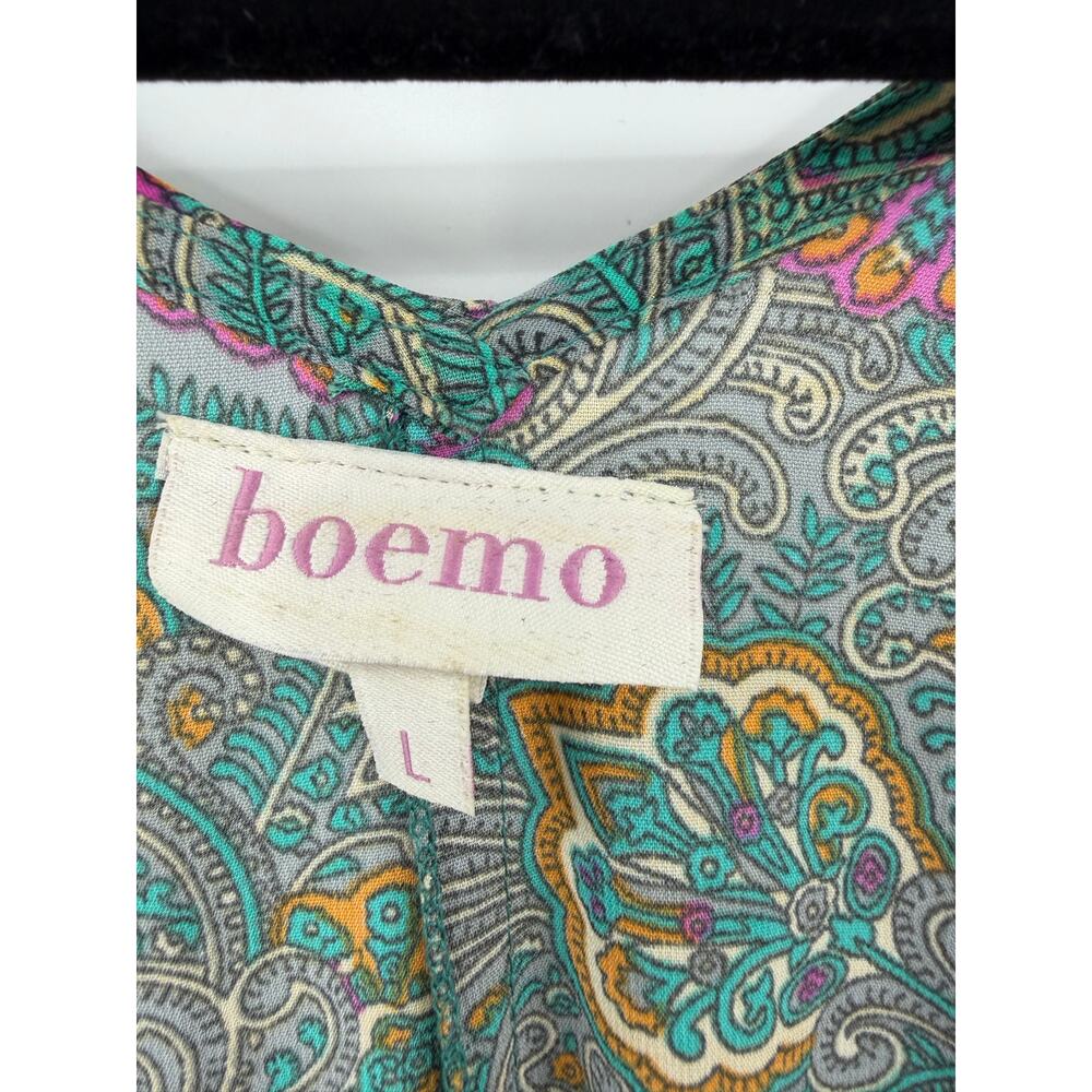 Anthropologie Boemo Green midi dress Paisley Tiered smocked Size L  Boho Regency - Picture 5 of 11